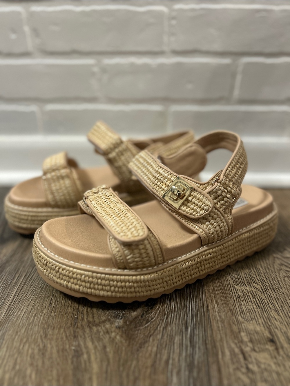 Woman’s Neutral Tan Woven Platform Sandals